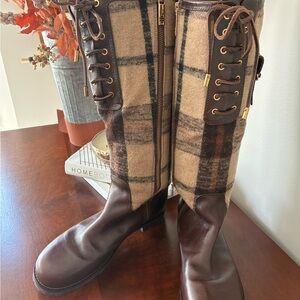 NWOT Tory Burch Wool Plaid Riding Boots 9.5M